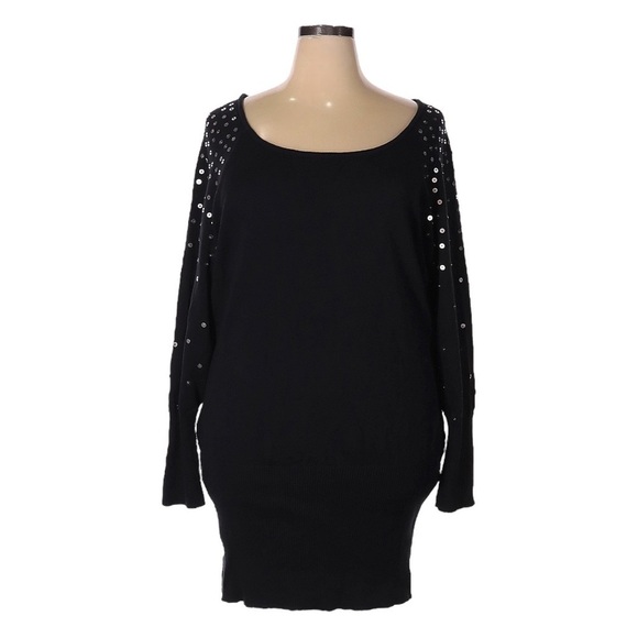 Anna Scholz Black Sweater Dress 22 Sequin Stretch Knit Scoop Neck Plus Size - Picture 1 of 8